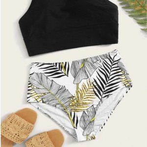 🆕 SHEIN | High Waist Palm Swim Bottoms